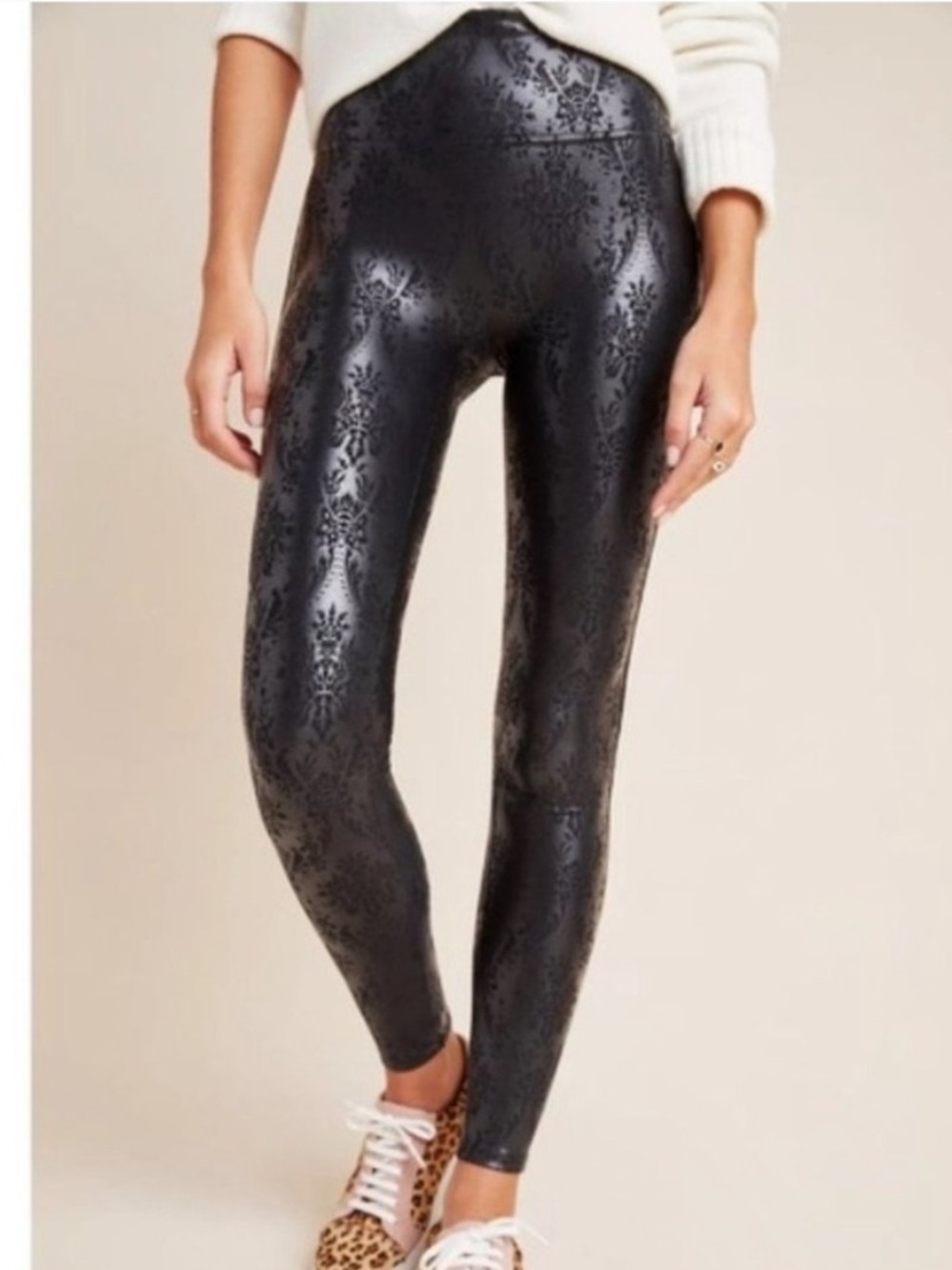 SPANX Black Faux Leather Brocade